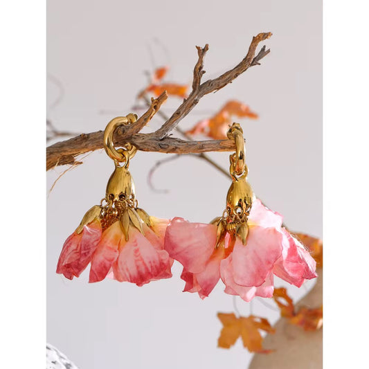 Fairy romantic sweet pink bohemian flower drop dangle charm earrings