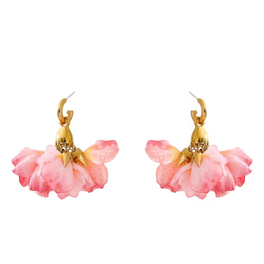 Fairy romantic sweet pink bohemian flower drop dangle charm earrings