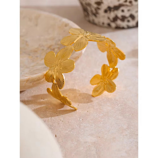 Blossom Luxe Gold-Plated Floral Cuff Bracelet