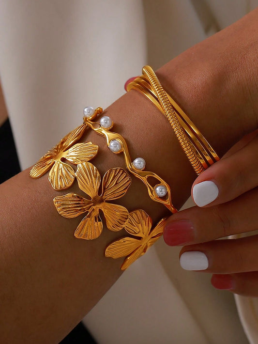 Blossom Luxe Gold-Plated Floral Cuff Bracelet