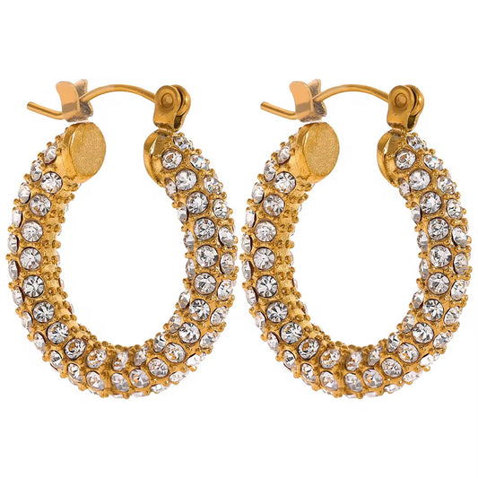 Crystal Encrusted Luxe Gold Hoop Earrings