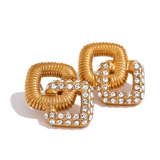 Retro Glam Gold-Plated Crystal Link Earrings